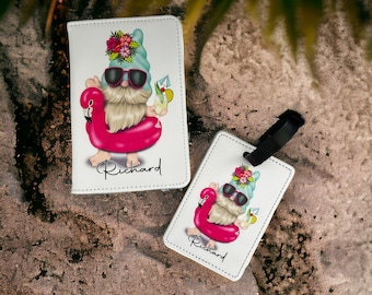 personalised passport holder and luggage tags, gonk design passport cover,