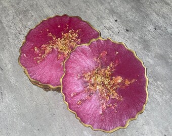 Pink Set of 6 Resin Coasters