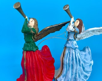 Vintage Hand Painted Herald Angel Ornament: Christmas Tree Topper