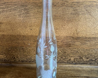 Vintage Crystal Water Wine Carafe/Etched Frosted Floral Crystal Bottle/Cut Crystal Wine Water Serving Bottle Carafe