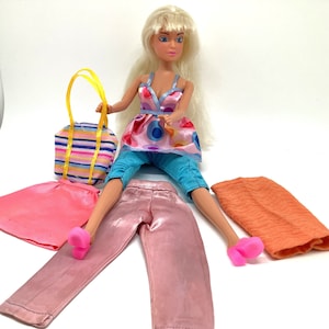 Vintage Chic Doll with Clothes & Striped Bag - 7-Piece Set