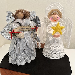 Folk Art Angel Tree Toppers: Corn Husk or Plastic Canvas, Handmade