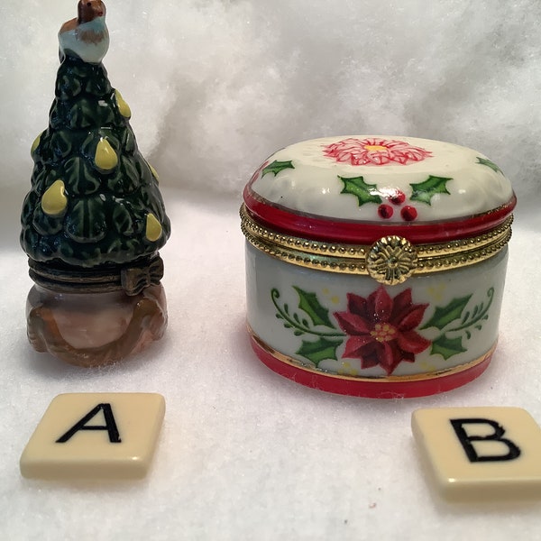 Vintage Christmas Trinket Boxes/Christmas Ceramic Trinket Boxes/Partridge in a Pear Tree Trinket Box/Poinsettia Trinket Box/Sold Separately