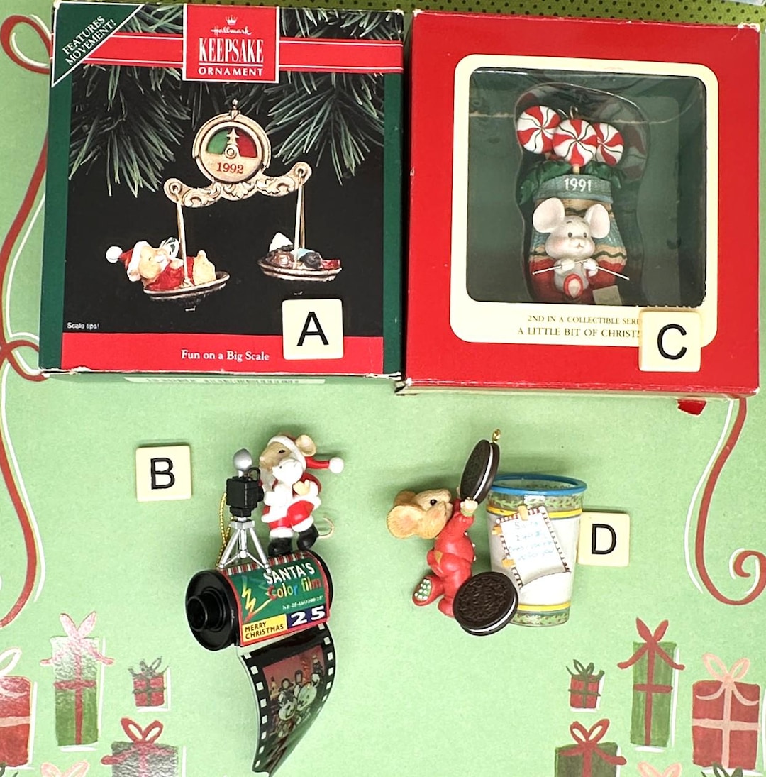 Vintage Hallmark Mouse Christmas Ornament: Film, Oreos, Scale, Knitter ...