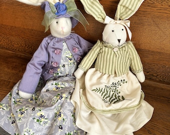 Large Handmade Fabric Bunny Doll: Collectible Spring Decor
