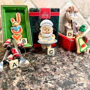 Vintage Baker Christmas Ornaments: Hallmark Elf, Santa, Mouse