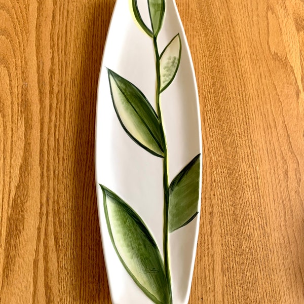 Vintage Fitz & Floyd "Classics in Bloom" Serving Platter/Fitz-Floyd Large Ceramic Appetizer Platter/Hand Painted Palm Leaves Relish Platter