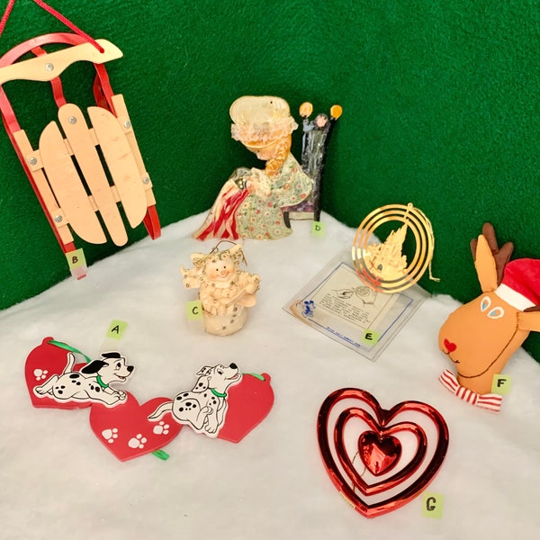 Vintage Children's Ornaments/Walt Disney 3-D Castle 101 Dalmatians Puppies Snowman Angel Betsy Ross Reindeer Plush Toy Snow Sled Ornaments