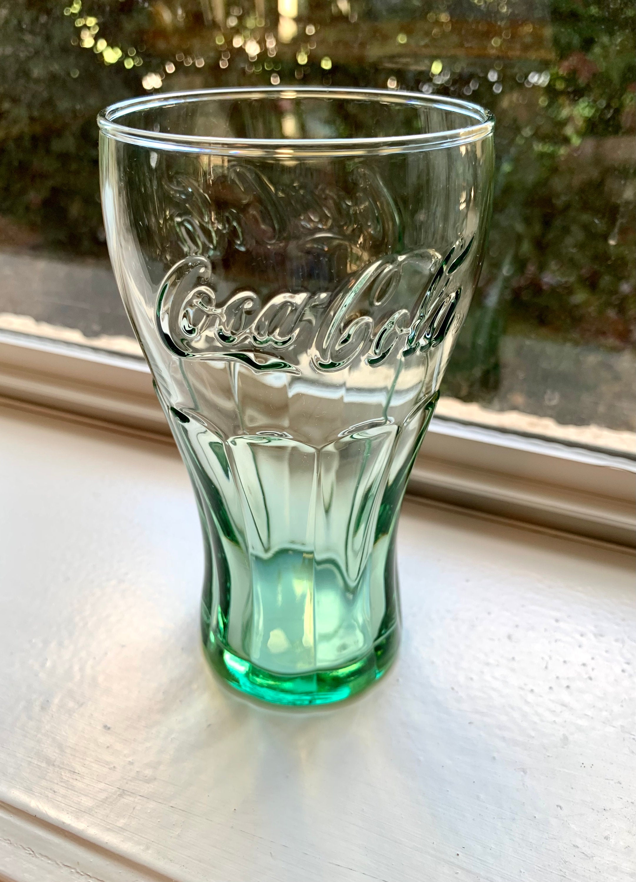 3 Coca-Cola Vintage Tint Drinking Glasses 16 oz. Made In U.S.A. Green Blue  Clear
