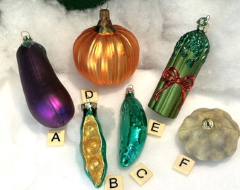Rare Find! MCM Vegetable Glass Christmas Ornaments/Old World Christmas, Christborn, Czech Republic Vegetable Ornaments/Sold Separately
