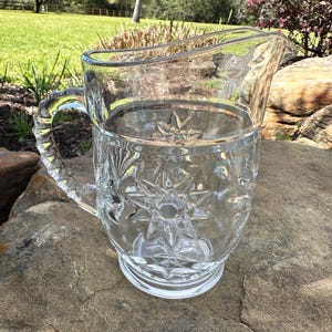 Vintage Anchor Hocking Prescut Glass Pitcher: Star & Fan Design, MCM Made in USA