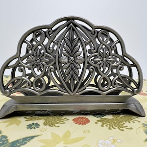 Vintage Pewter Flowers Napkin Holders/Novel Collection Silver Plated Regency-Style Napkin Holders Letter Holders Velvet Base/Sold Separately