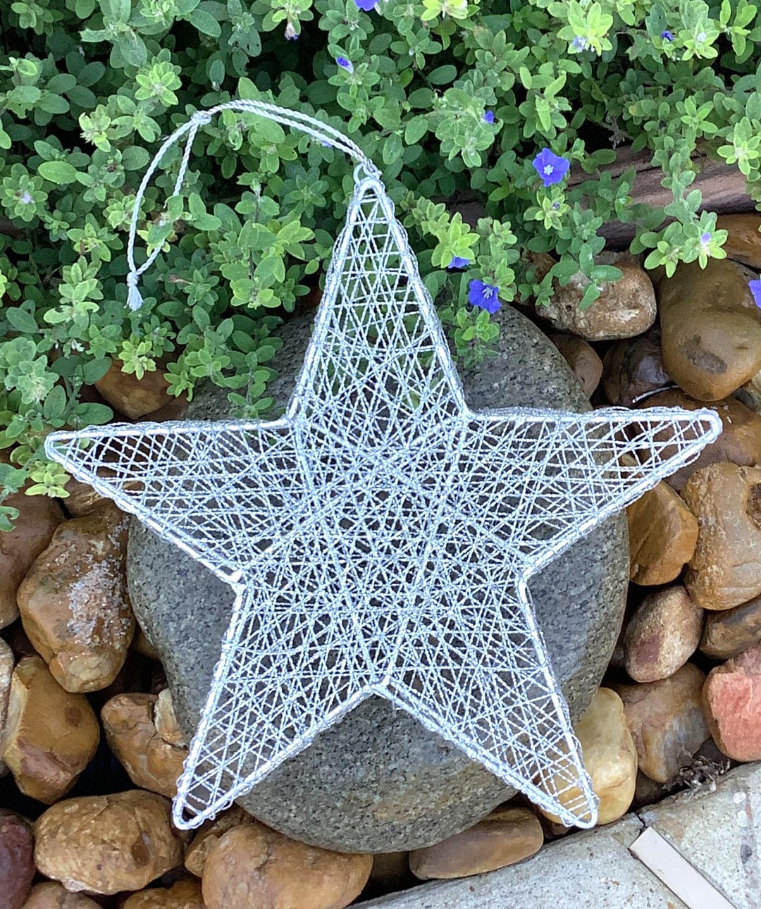 Large Braided Silver Wire Star Ornament/12 X 12, Window Hanger, Outdoor ...