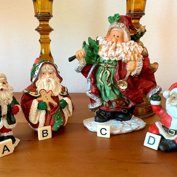 Choice: Vintage Small Santa Figurines/Russ Berrie Round Santa, Porcelain Waving Santa/Santa with Christmas Tree/Father Time Old-World Santas