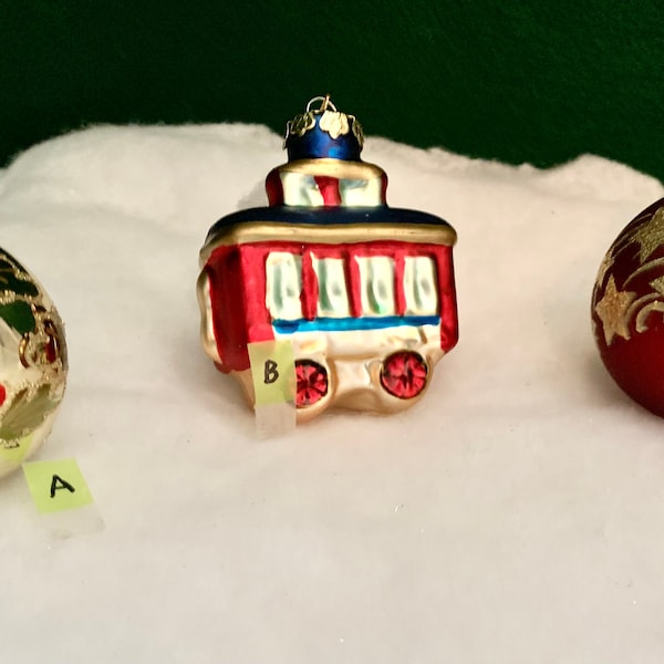 Your Choice:Vintage Burgundy Glass Ornaments/Hand Painted Glass Ornaments/Train Ornament/Shoot Star Ornament/Burgundy & Gold Glitter Ball