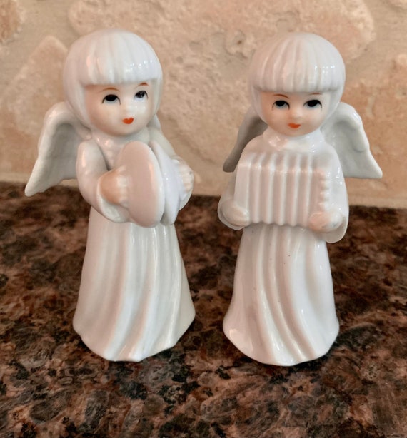 Set of 2 Vintage Musical Angel Figurines/white Porcelain Child Etsy
