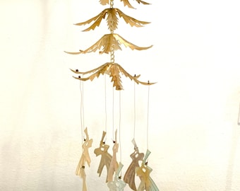 Vintage Angels Wind Chime/Golden Angels Wind Chime/1977 Made in Hong Kong Sculptured Metal Wind Chimes/Herald Angels Wind Chimes