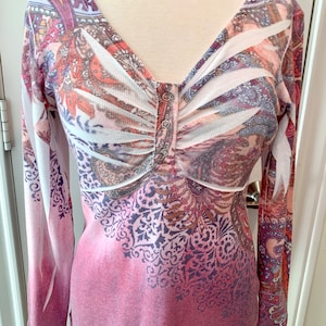 Vintage Suzie Tie-Dyed Henley Tee: Pink Lavender Paisley, Medium