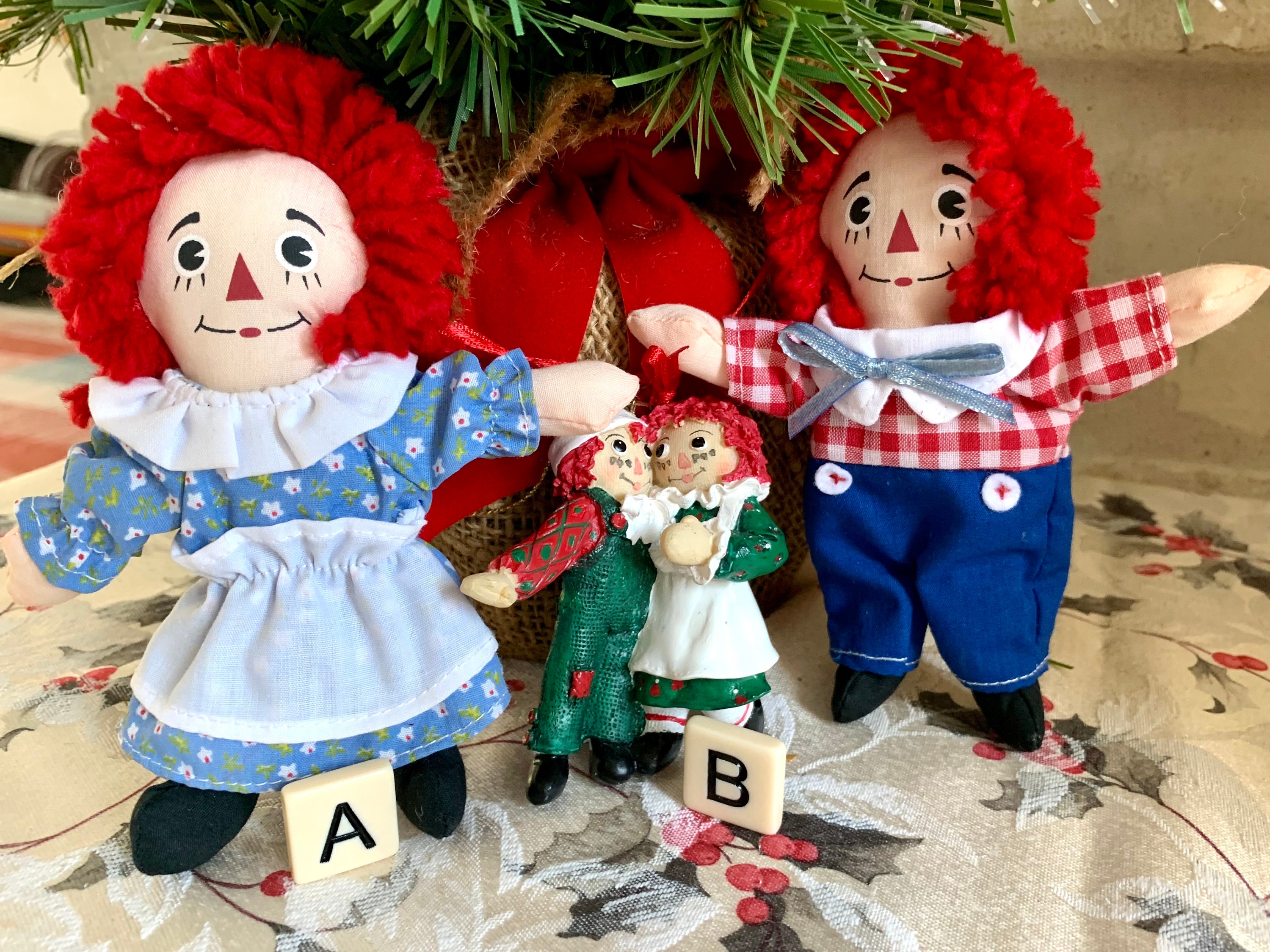 Vintage Raggedy Ann Andy Ornaments 2000 Applause Plush Doll
