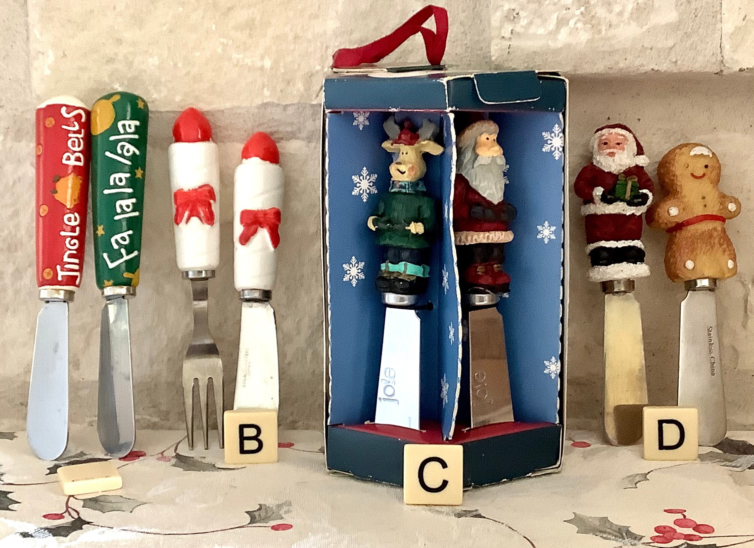 Vintage Christmas Cheese Spreaders Sets/christmas Serving Pieces