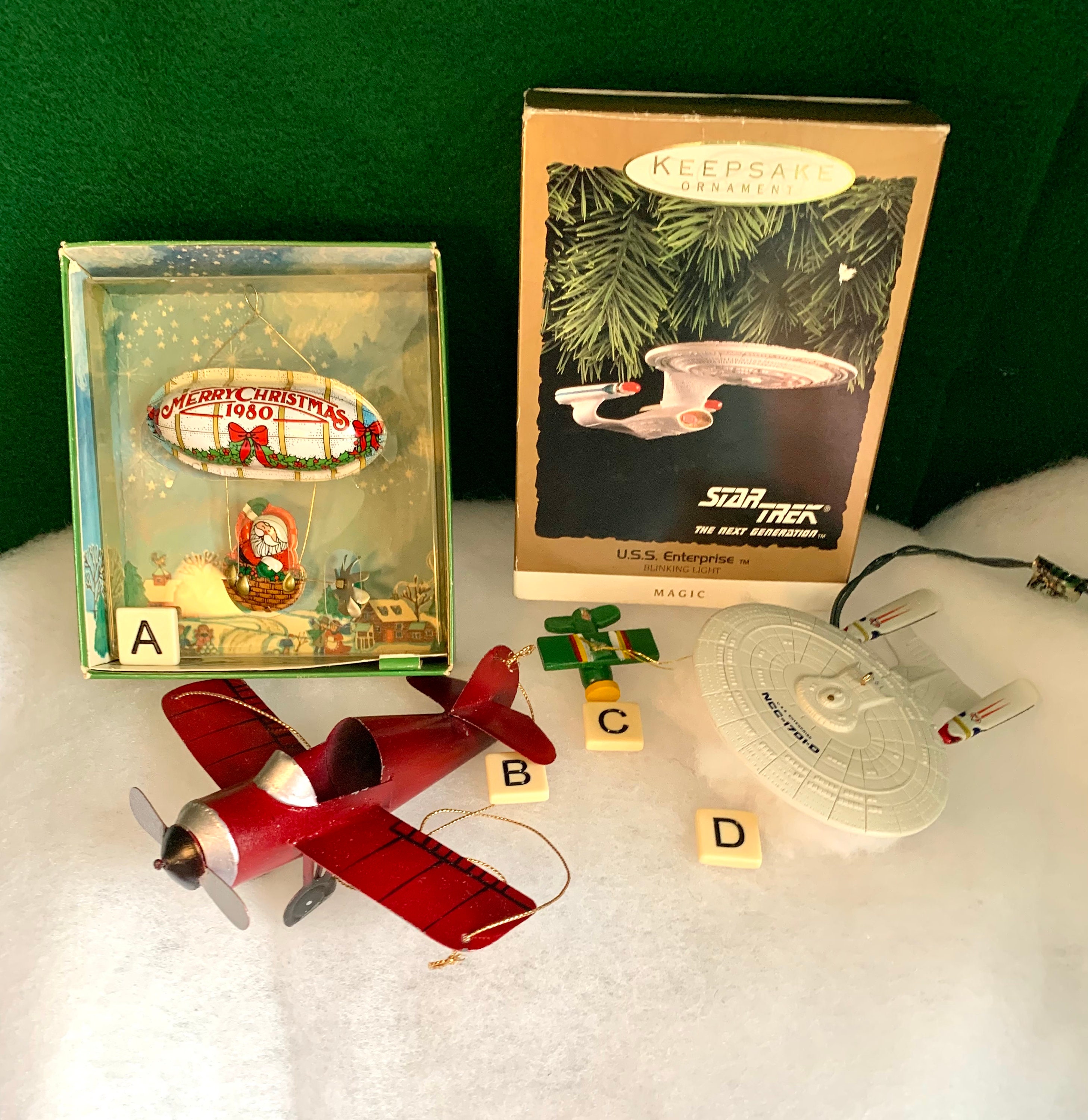 Vintage Airplane Ornaments/hallmark Santa's Flight Dirigible/red Metal