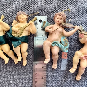 Vintage Musical Cherub Ornaments/Pairs of Taiwan ROC Musical Cherubs playing Violin, Mandolin, Flute/Hand Painted Cherub Ornaments