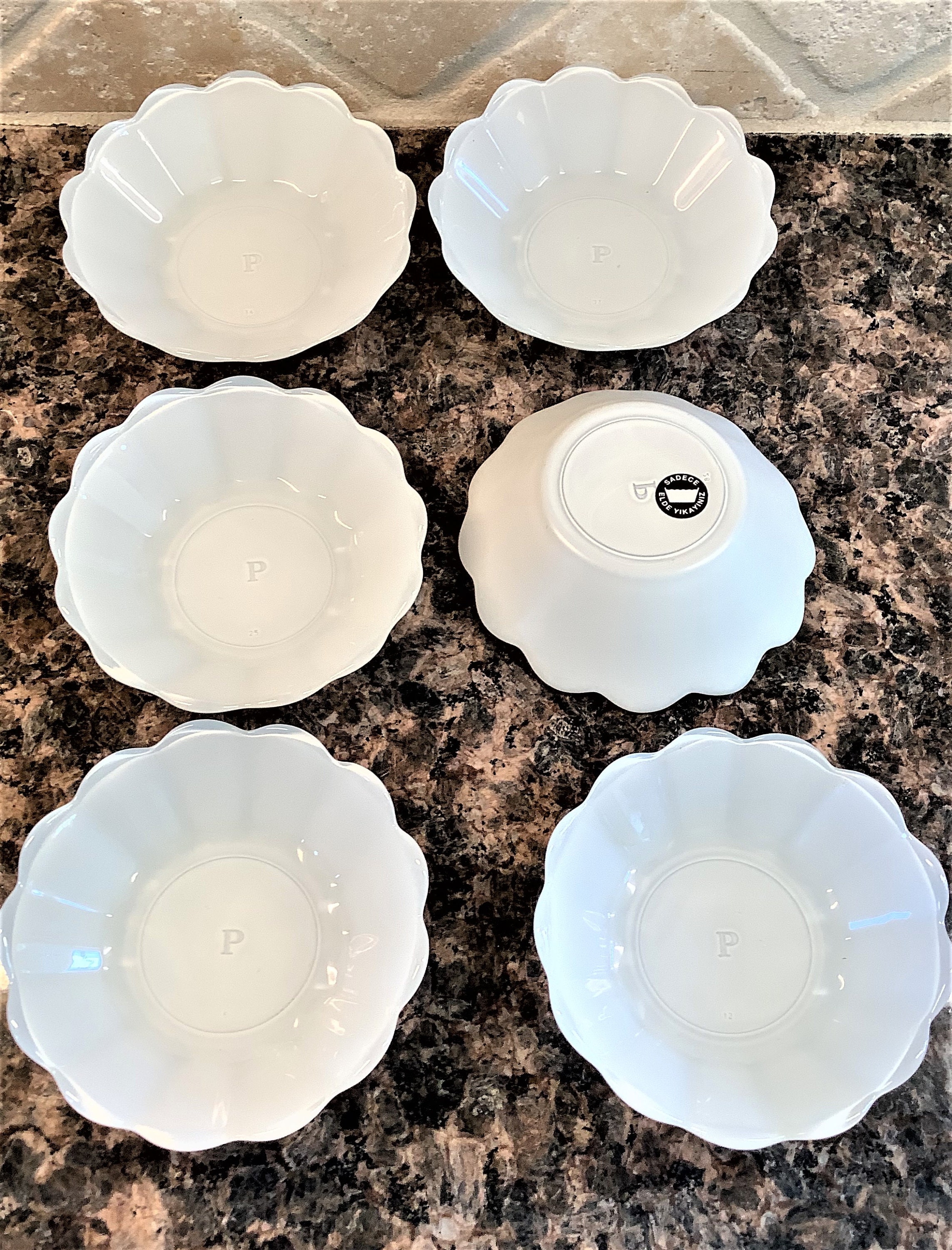 Set of 6 Turkish Frosted Sides Plates/Milk Glass Turkish Pasabahce Ramekins, Dipping Plates, Tart Dishes/Signed Numbered Turkish Side Dishes
