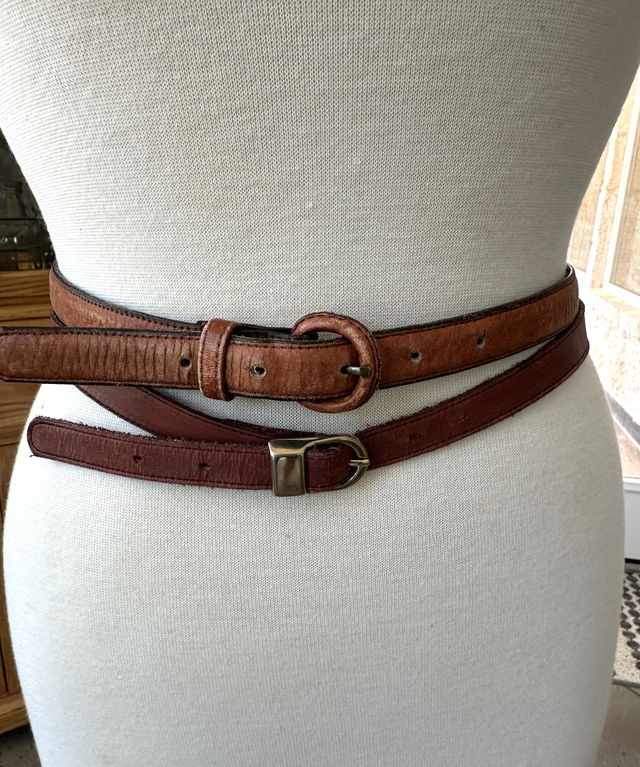 Vintage LAUREN Ralph Lauren Brown Leather Skinny Waist Belt Size M Classic Lauren Ralph Lauren Women main image 4