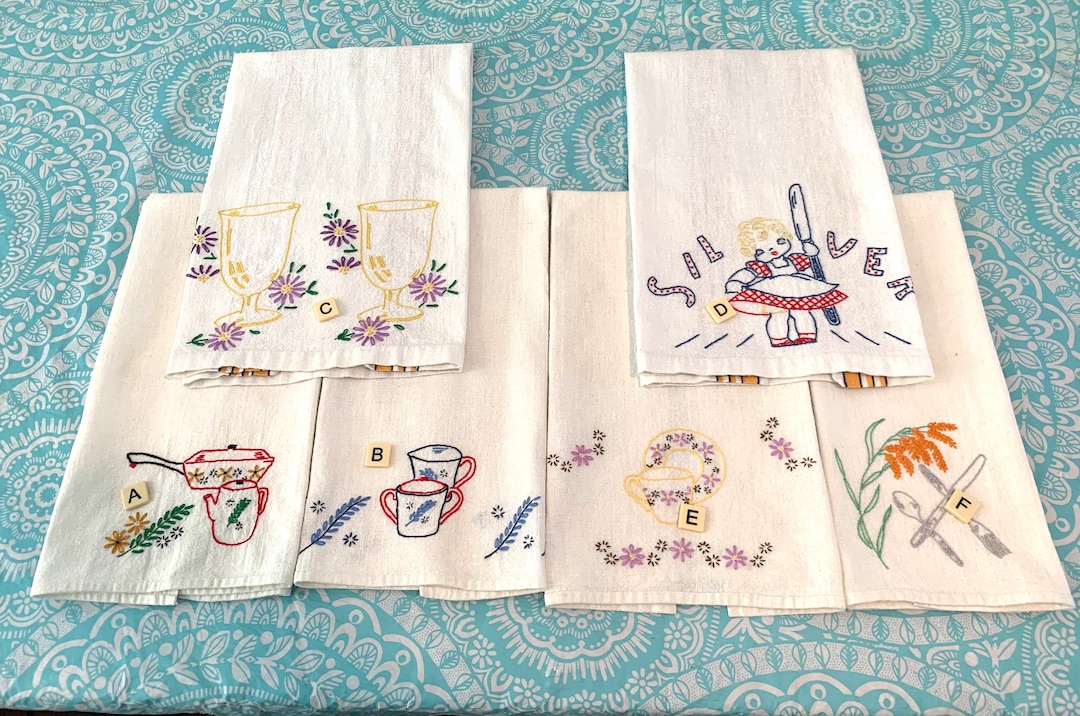 Vintage Hand Embroidered Linen Kitchen Towels/vintage Etsy