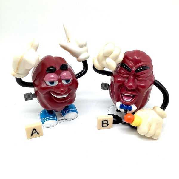 California Raisin Figurines/Walker's: Justin X Grape, Tiny Goodbite, 1988 Wind-up CALRAB Toys/Collector's California Raisin Walking Toys