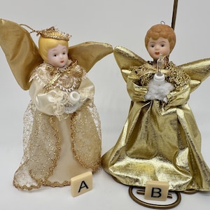 Vintage Angel Tree Topper/Light Up Angel Tree Topper & Ornament/Porcelain Girl Angel Lighted Tree Topper Ornament/Angel Candle Tree Topper