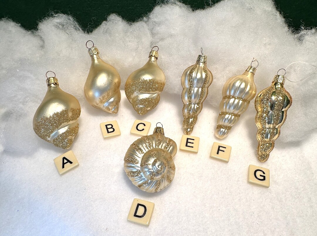 Rare Find MCM Shell Glass Christmas Ornaments/czech Republic Glitter