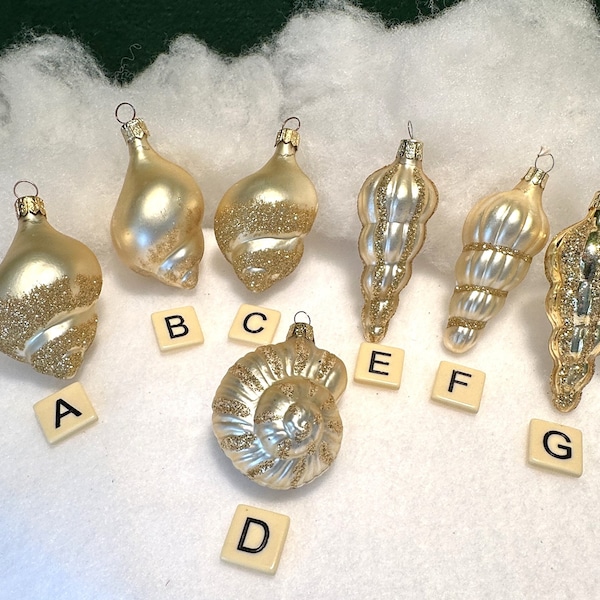 Rare Find MCM Shell Glass Christmas Ornaments/Czech Republic Glitter Shell Ornaments/Conch, Spiral Screw, Nautilus Ornaments/Sold Separately