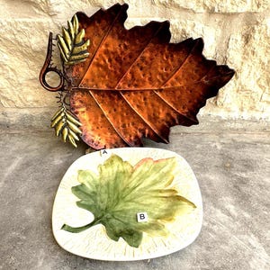 Vintage Large Leaf Platters/Leonardo Square Leaf Platter - Italy/Leaf-Shaped Copper Metal Tray/Sold Individually