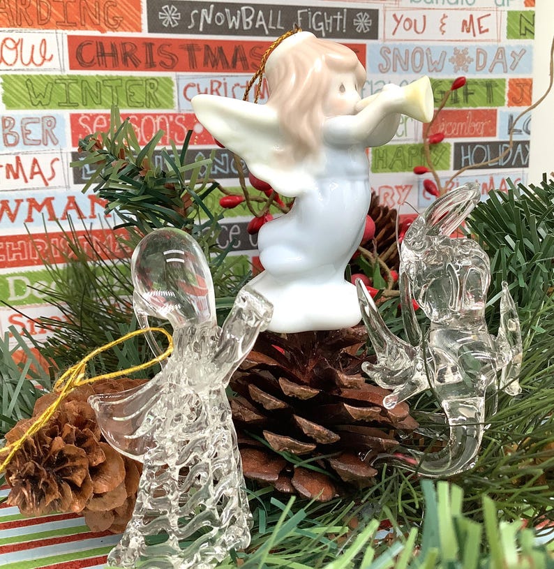 Vintage Glass Angel Ornaments: Precious Moments, Lace Crystal, With ...