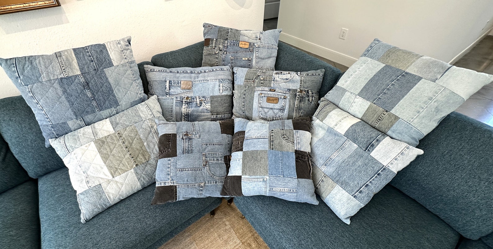 Handmade Quilted Blue Jean Pillow: Upcycled Denim Accent Cushion - Etsy