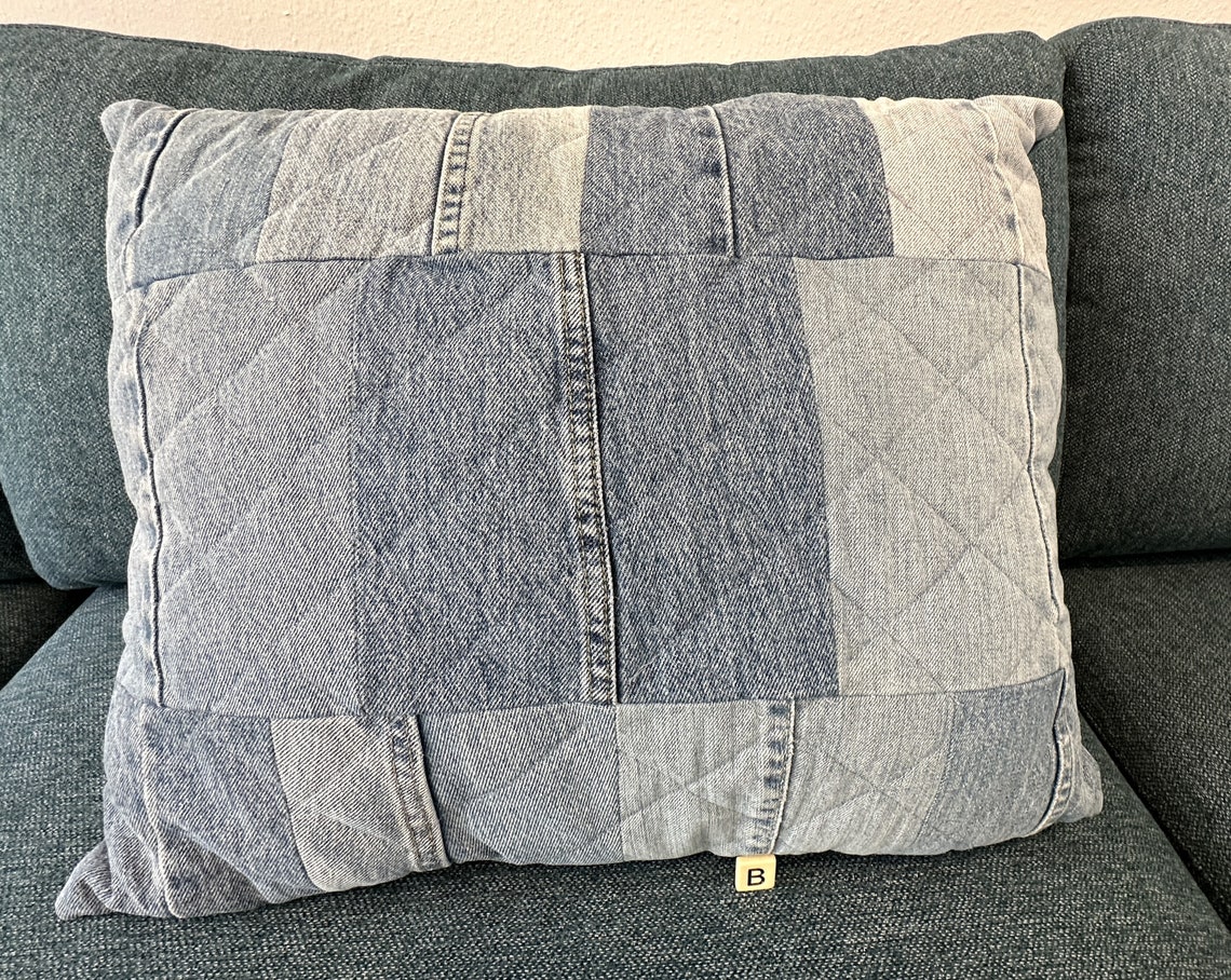 Handmade Quilted Blue Jean Pillow: Upcycled Denim Accent Cushion - Etsy