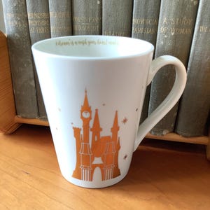 Large Disney Cinderella Mug/Cinderella&#39;s Castle Hand Painted Gold Ceramic Mug/Inside Cup: A Dream is a Wish your Heart Makes/Holds 2 Cups