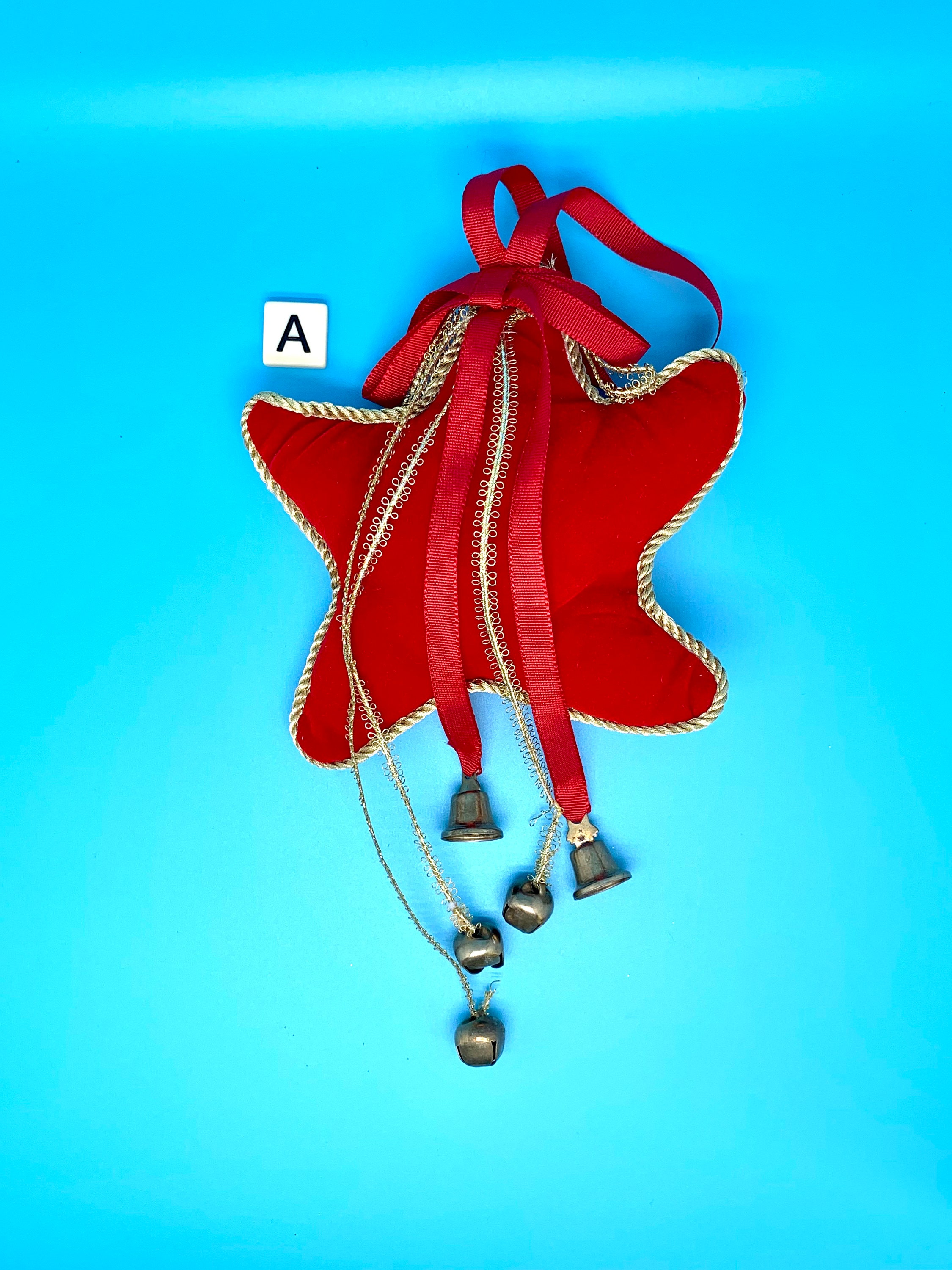 Vintage Red Christmas Ornaments/red Velvet Star Ornamentgold Trim