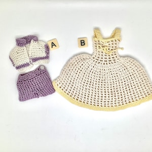 Vintage Barbie Outfits/Hand-Crocheted Barbie Dress/Crocheted Barbie Midriff Top & Shorts/Handmade Barbie Clothes/Doll Not Included