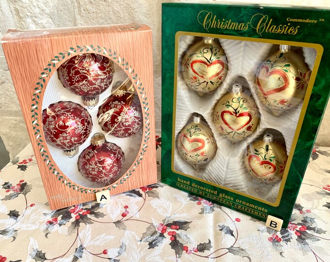 Choice of Vintage Glass Christmas Boxed Ornaments/krebs Red Satin
