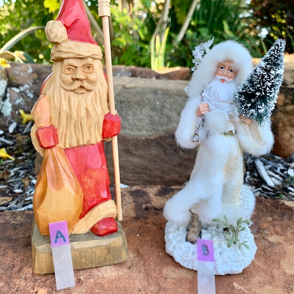 Your Choice of Santa Figurines/Carved Wood Folk Art Santa/St. Nicholas Christmas Gnome/Nordic Woodland Santa Ceramic/Santa Claus Statues