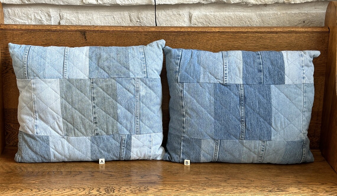 Handmade Quilted Blue Jean Pillow: Upcycled Denim Accent Cushion - Etsy
