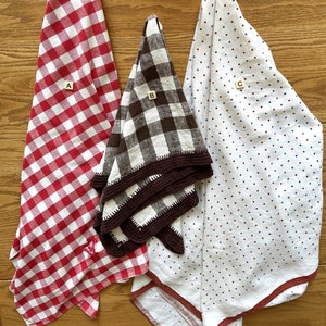 Vintage Summer Tablecloths/Red, White & Blue Polka Dots 50 x 58/Red and White Checked Gingham 46 x 58/Brown and White Crochet Edged 32 x 33