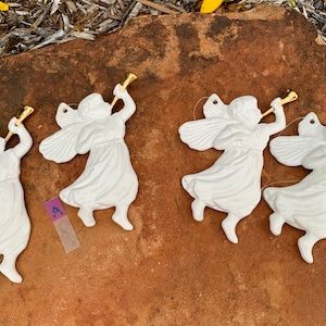 Vintage Bone China Angel Ornaments: Hand-Painted Musical Cherubs, Set of 2