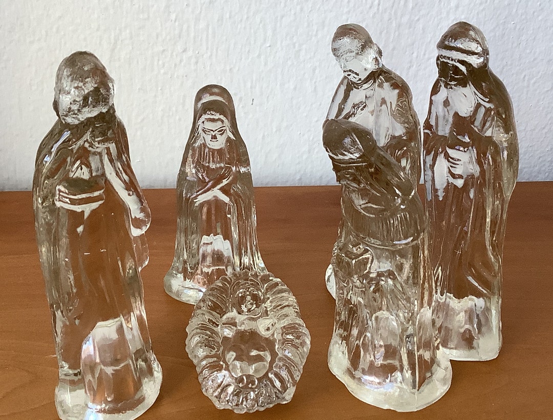 Vintage Christmas Crystal Nativity Set/glass Nativity Set With Mary