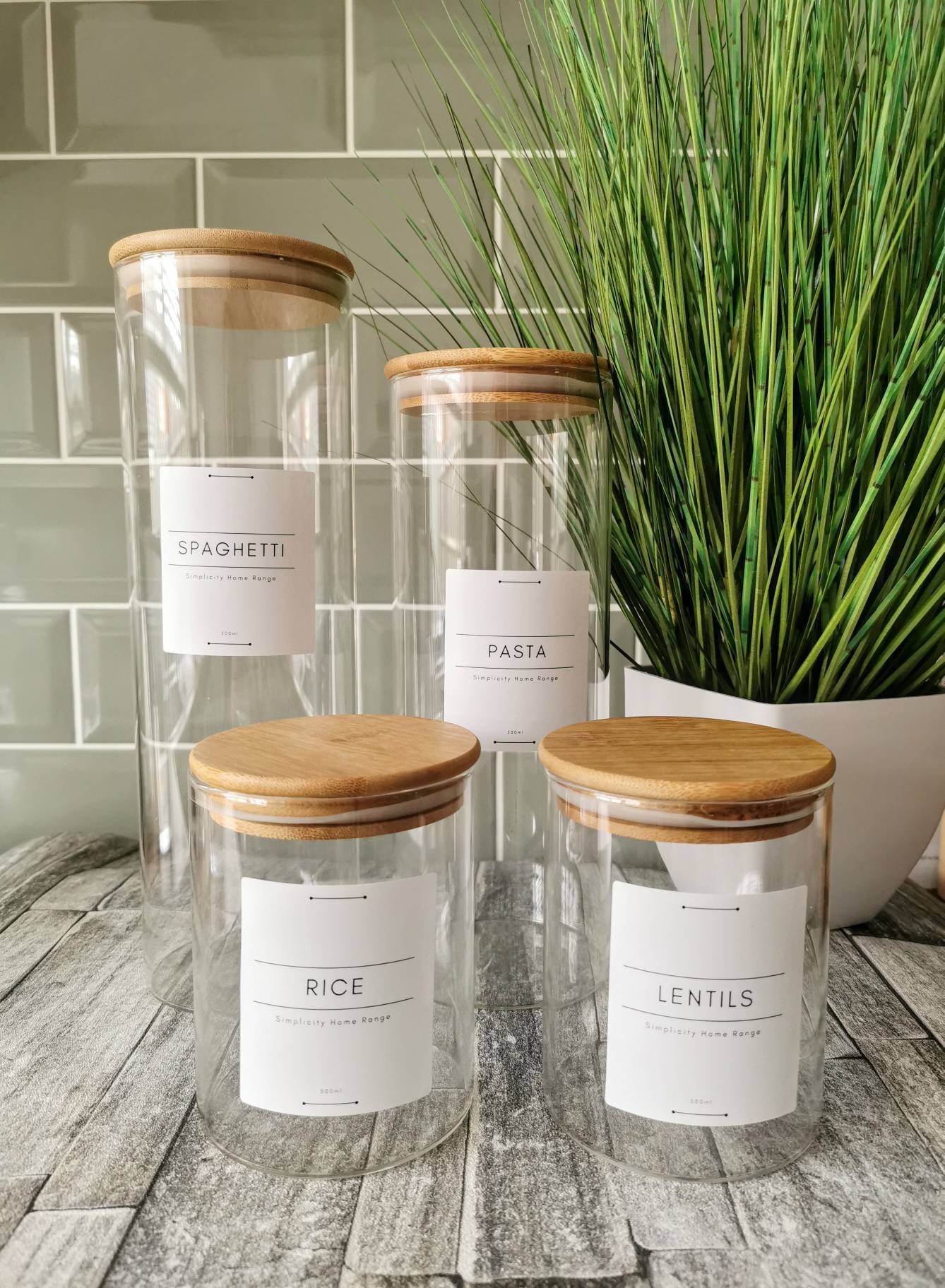 Bamboo Pantry Glass Jars Cupboard Storage Etsy