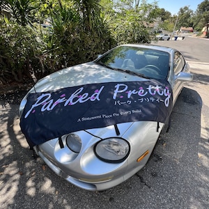 Parked Pretty Sakura Logo Nobori Flag Banner | Japanese Cars JDM