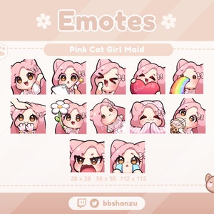 Pink Cat Girl Maid | Twitch Discord Emotes | Twitch Graphics