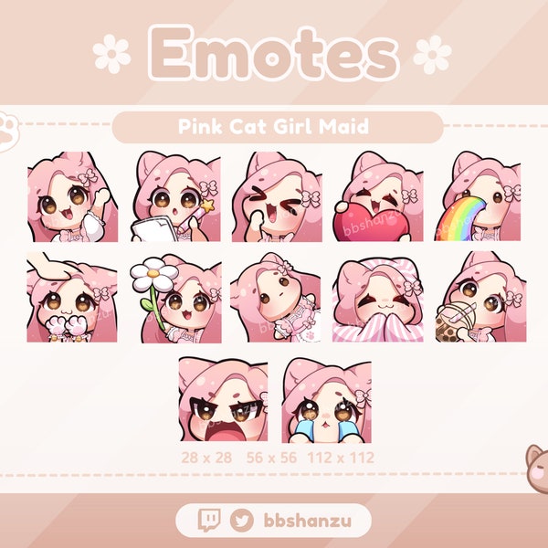 Pink Cat Girl Maid | Twitch Discord Emotes | Twitch Graphics